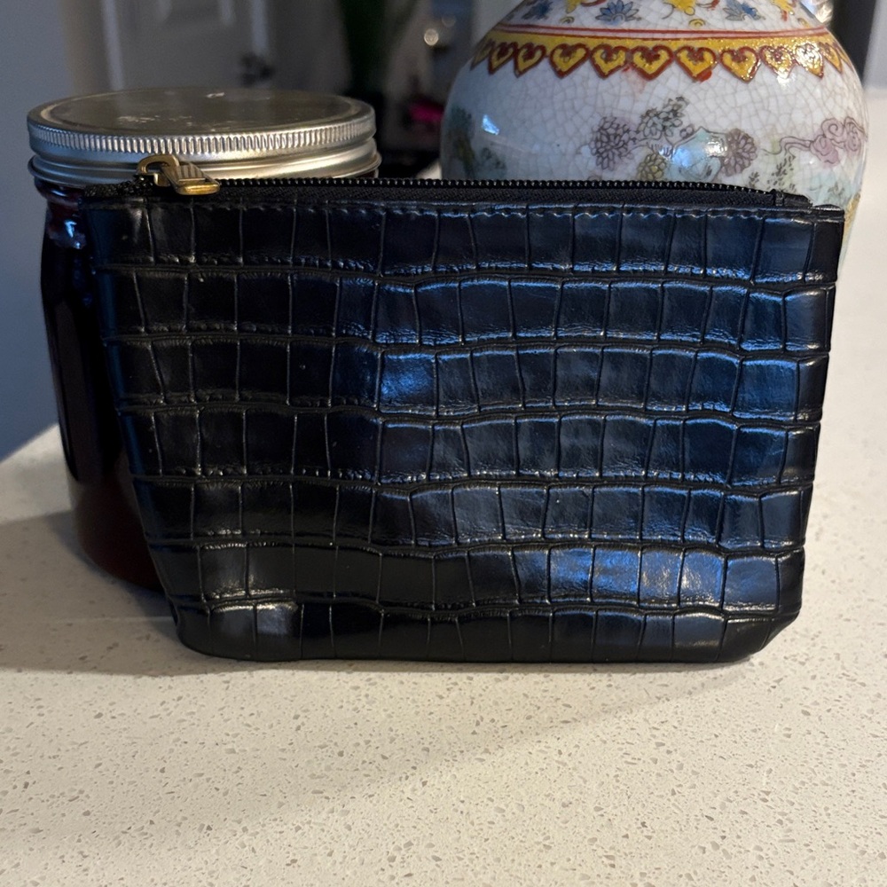 Black Crocodile-Embossed Makeup Bag